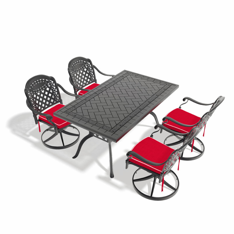 All-Weather Cast Aluminum Dining Set with Swivel Chairs and Cushions for Outdoor Enjoyment, 4