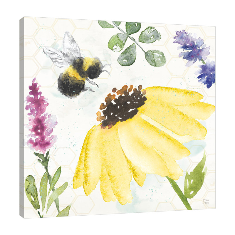 "Bee Harmony III", toile tendue par Dina June, H 36 po x l 36 po x P 1,5 po