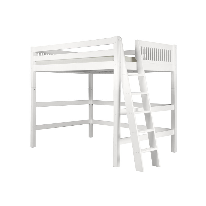 Lit mezzanine plateforme en bois massif Fradin, Plein, Blanc