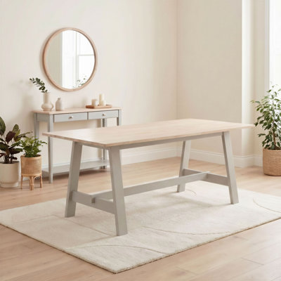 Blakeley Rectangular Trestle-Style Legs Wooden 6 Seater Dining Table - Inspired Farmhouse Style