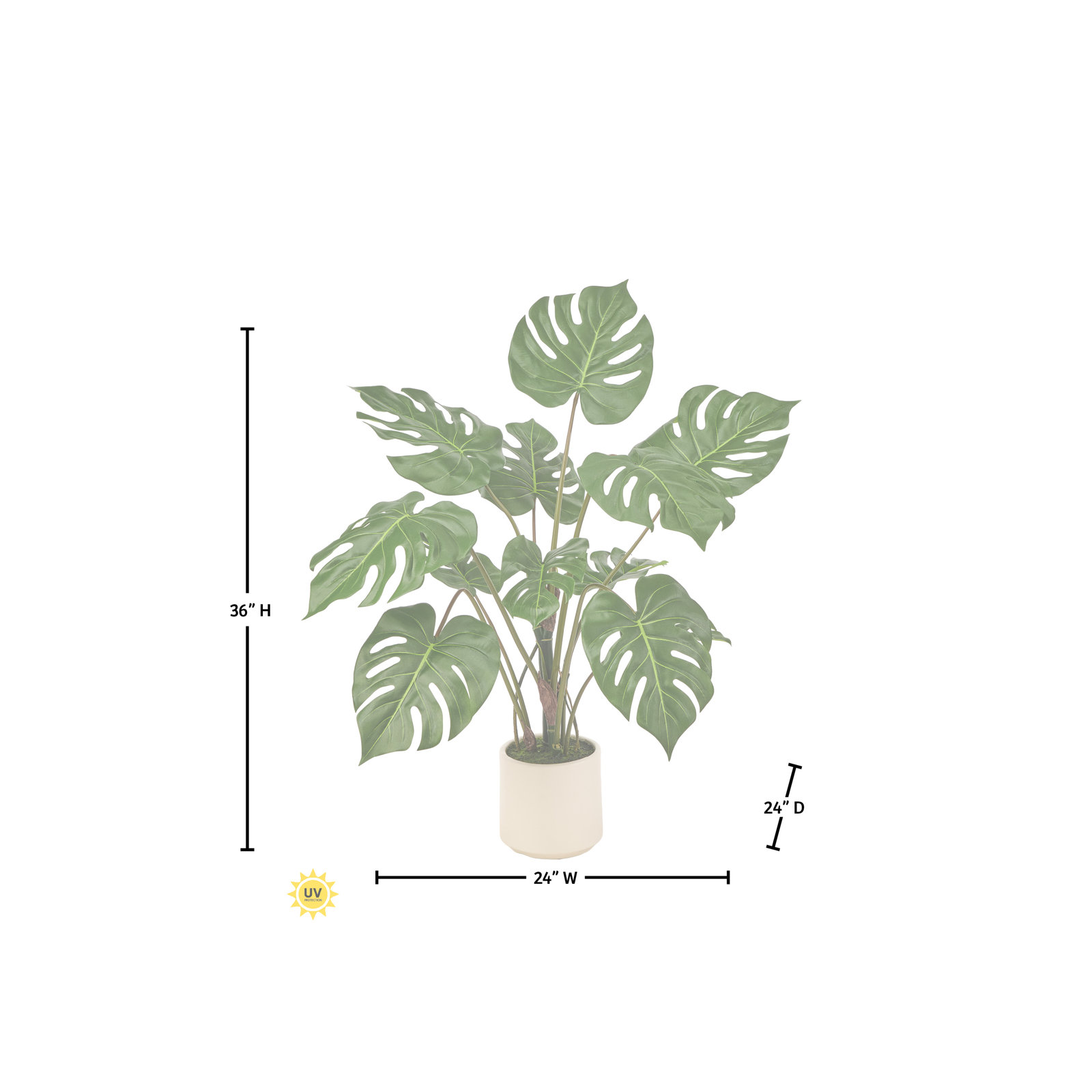 3' UV Potted Monstera Plant, 36 in x 24 in