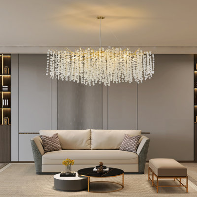 Akari Tree Branch Glass Art Gold Coin Chandelier Lighting, L63"