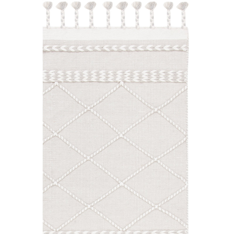Casablanca Hand Loomed Wool/Cotton Geometric Rug in Ivory, Rectangle 6' x 9'