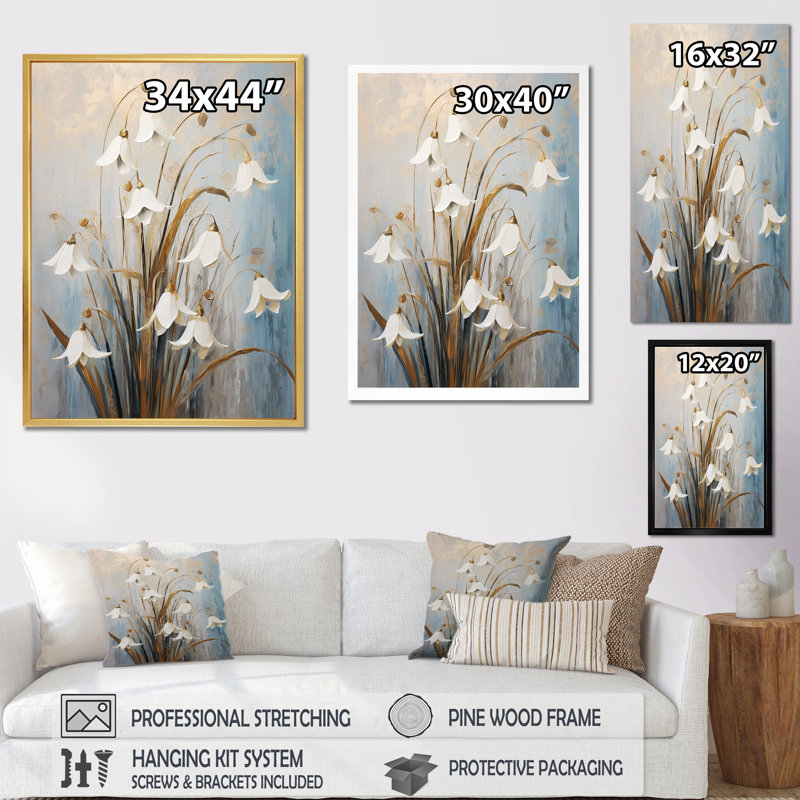 " Minimalism Snowdrop Flowers Harmony IV ", Wrapped Canvas, 32" H x 16" W x 1" D