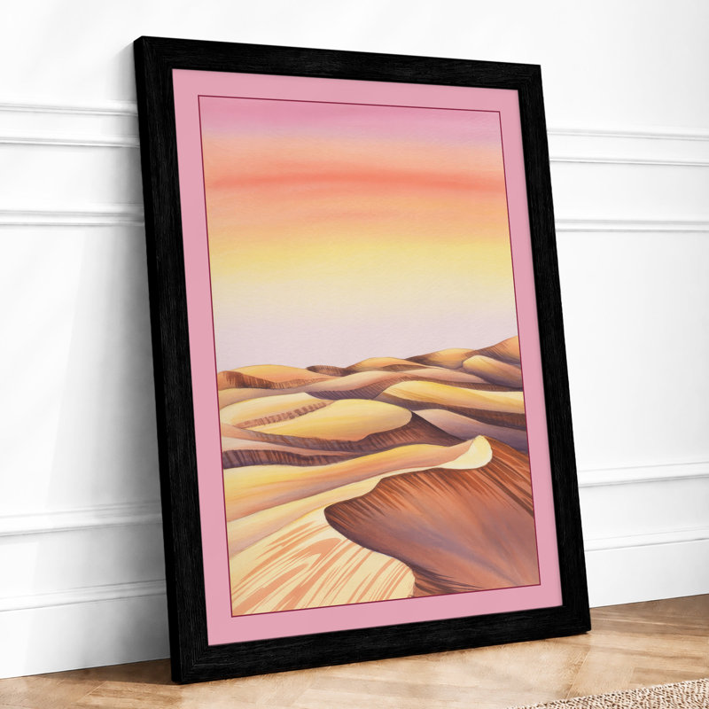 Desert at Dawn Minimalist - Framed Print, A4 - 29.7 x 21.0 cm, Black