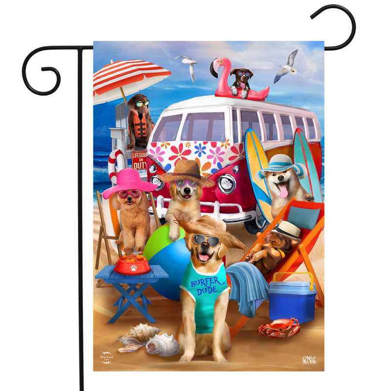 Dog Days Beach Garden Flag, Chiens multicolores