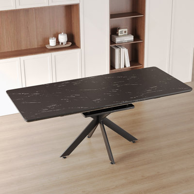 Table de salle à manger extensible noire 62,4 "à 78,15", pieds en X modernes