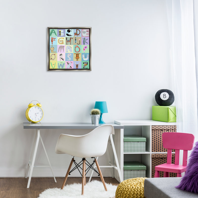 Animaux amusants, lettres éducatives, Cadre flottant gris lustré, H 18 po x l 18 po