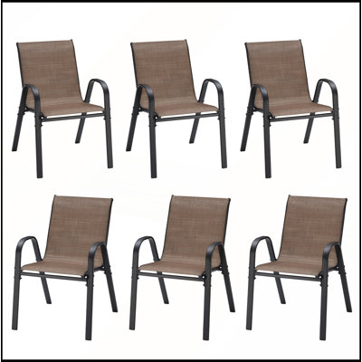 Ensemble de 6 fauteuils de salle à manger d'extérieur toutes saisons empilables en tissu textilène pour la cour et le balcon