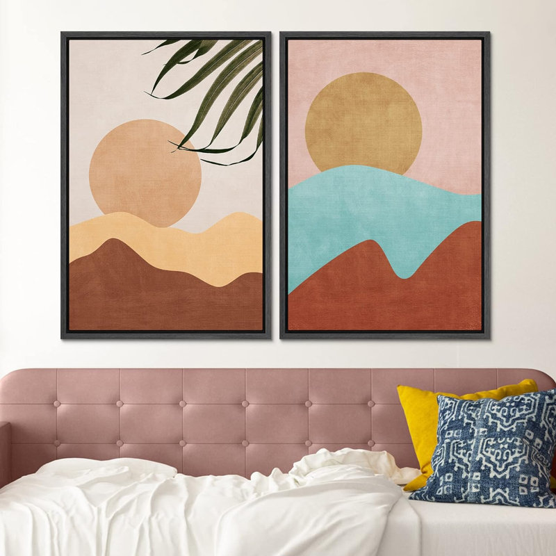 «Vibrant Retro Mid-Century Mountains Abstract Shapes», art moderne, décoration murale, style bohémien zen, Noir