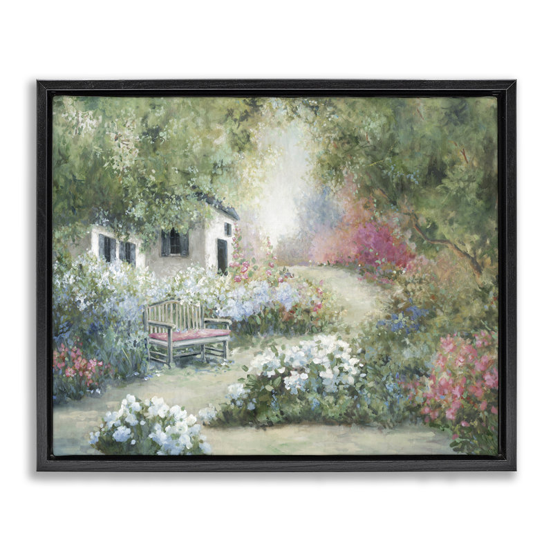 Chemin de jardin charmant, Cadre flottant noir de jais, H 17 po x l 21 po