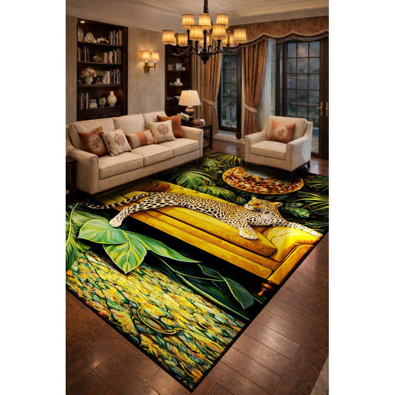Tapis tissé à motif guépard jaune Mosso, 3'3" x 6'7"