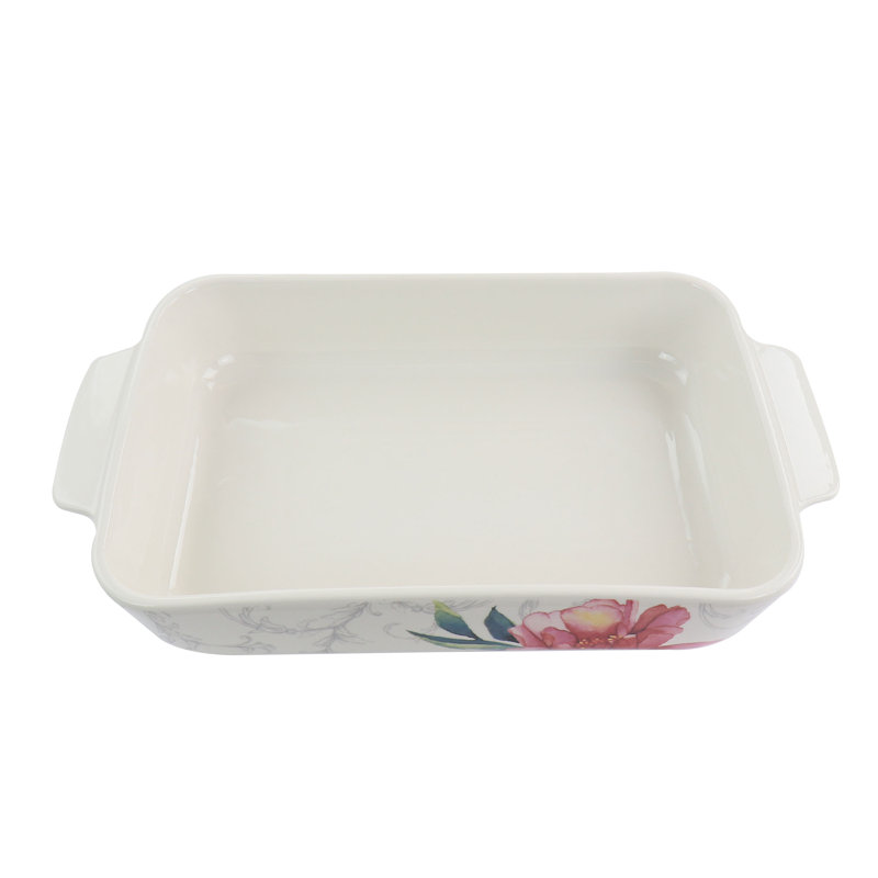 White Floral Ceramic 2-Piece Baker Set