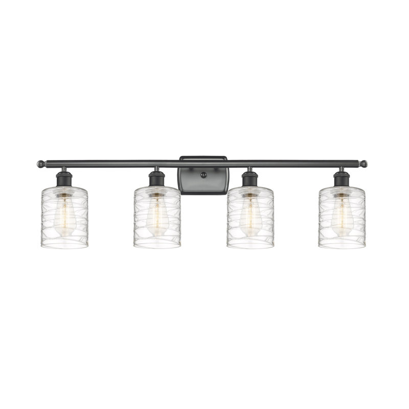 Éclairage de salle de bain à intensité variable 4 lumières Leilani, Noir mat, Ampoule incandescente rétro de 60 watts