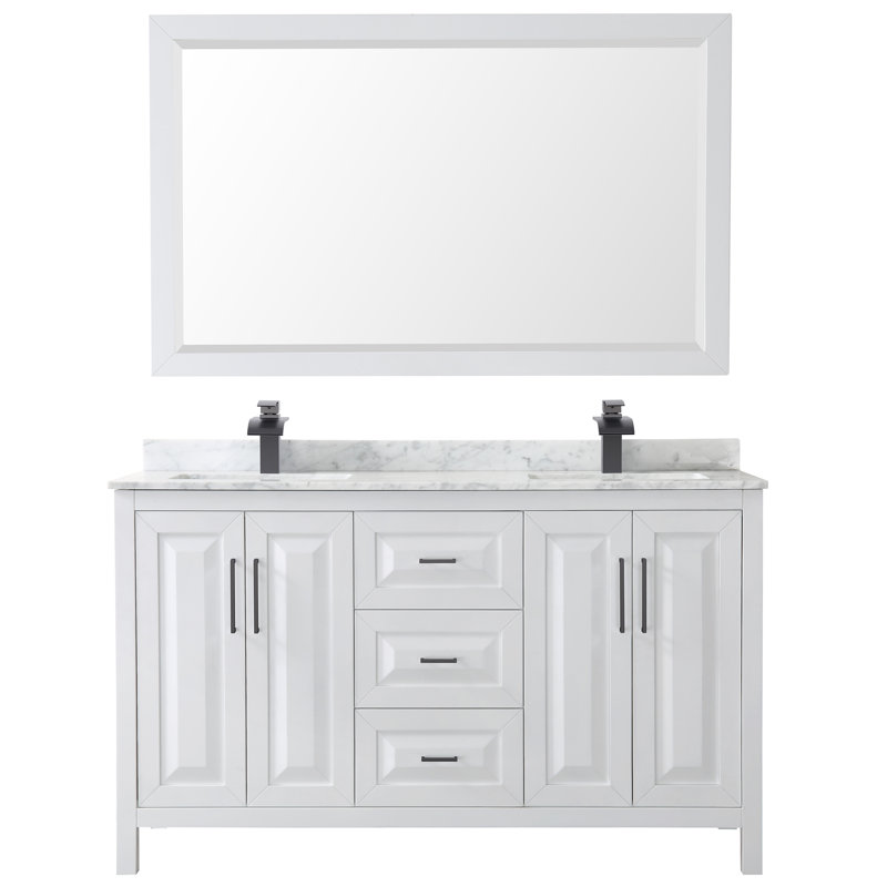 Daria 72" Double Bathroom Vanity Set with Mirror, White, Matte Black, 72"