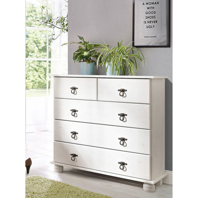 Amias Solid Wood 82cm W 5 - Drawer Chest of Drawers