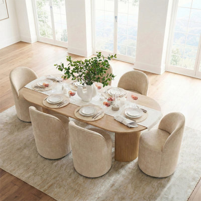  6 - Person Dining Table Sets With Oval Table & 6 Upholstered Chairs