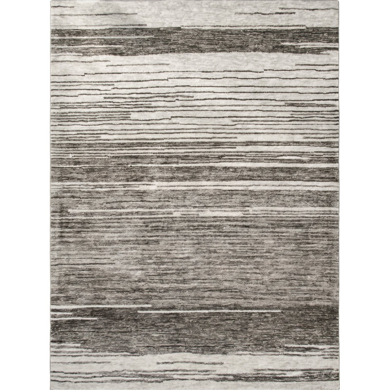 Tapis à motif linéaire abstrait gris / noir 5 pi x 8 pi (5 pi 3 po x 7 pi 7 po) Karsoni, Rectangle 5 pi 3 po x 7 pi 7 po
