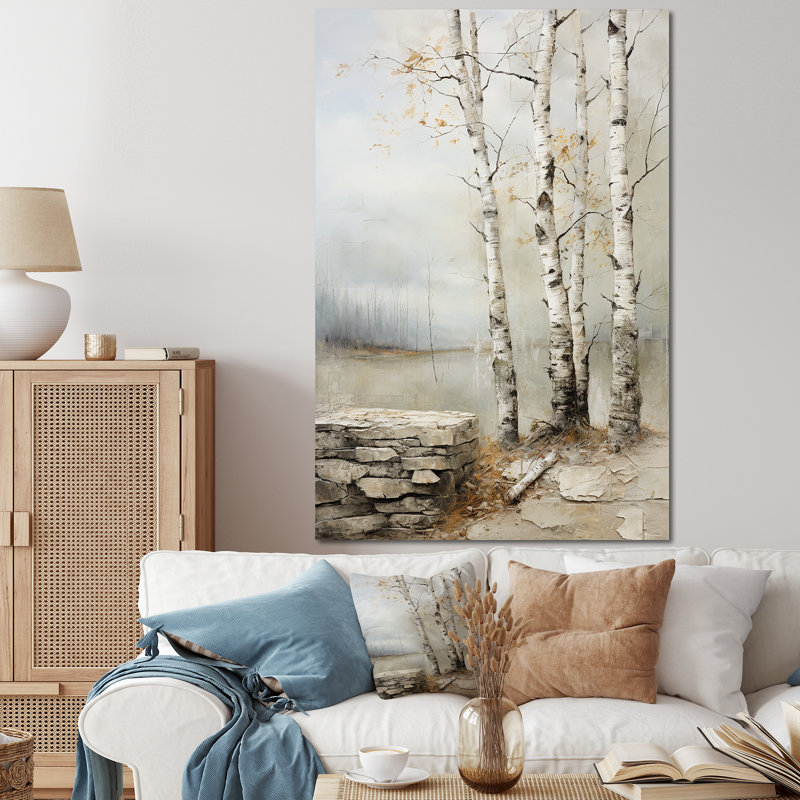 Rustic Birch Tree Charm - Art mural bouleau, Toile tendue, H 60 po x l 40 po x P 1,5 po