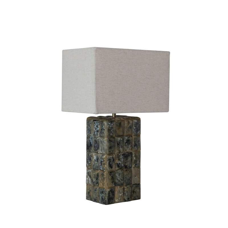 Marbled Resin Studded Table Lamp With Linen Shade