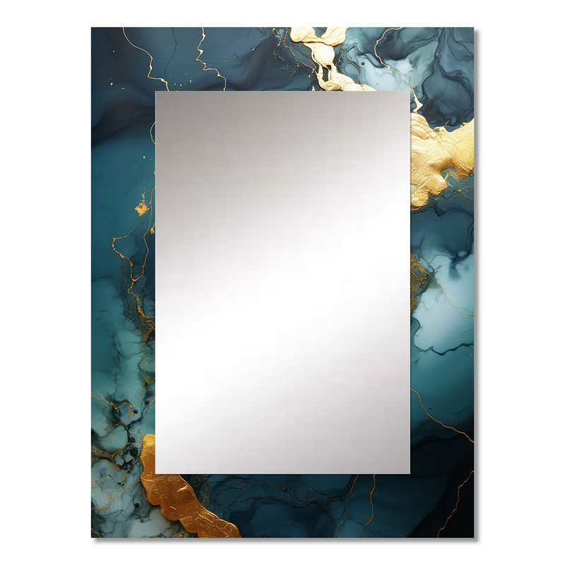 Or et vert abstrait marbre V - miroir mural décoratif en marbre, miroir moderne, impression d'art en métal, 32 po x 24 po