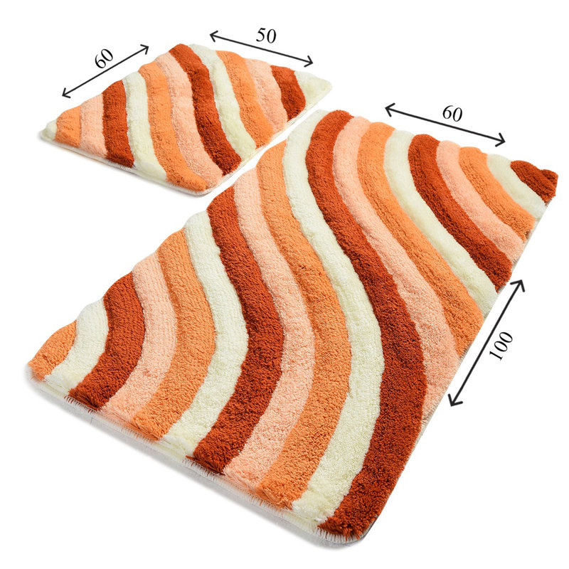 Caulkins 2 Piece Bath Rug Set, Salmon/White