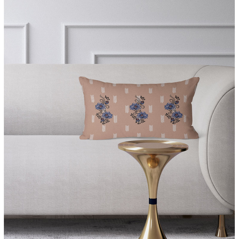 Coussin Floral, Bleu / Orange