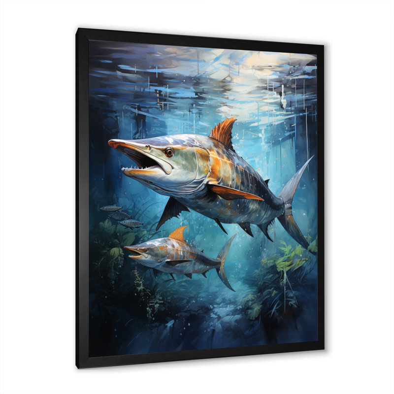 Asmus " Fishing Majestic Marlins Jumping I ", Black Picture Framed, 20" H x 12" W x 1" D