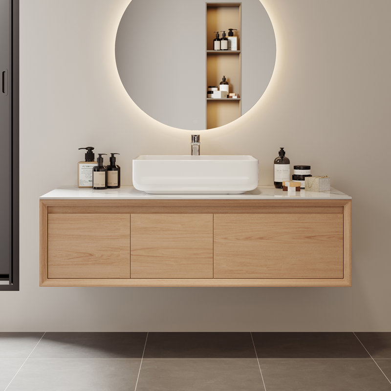 Single Bathroom Vanity, Pre-Assembled Wall Mounted Vanity Solid Wood Cabinets, Floating Vanities with Storage, Bathroom Vanity with Bathroom Sink