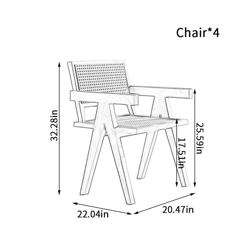 Durable Solid Wood Rattan Armrest Dining Chairs