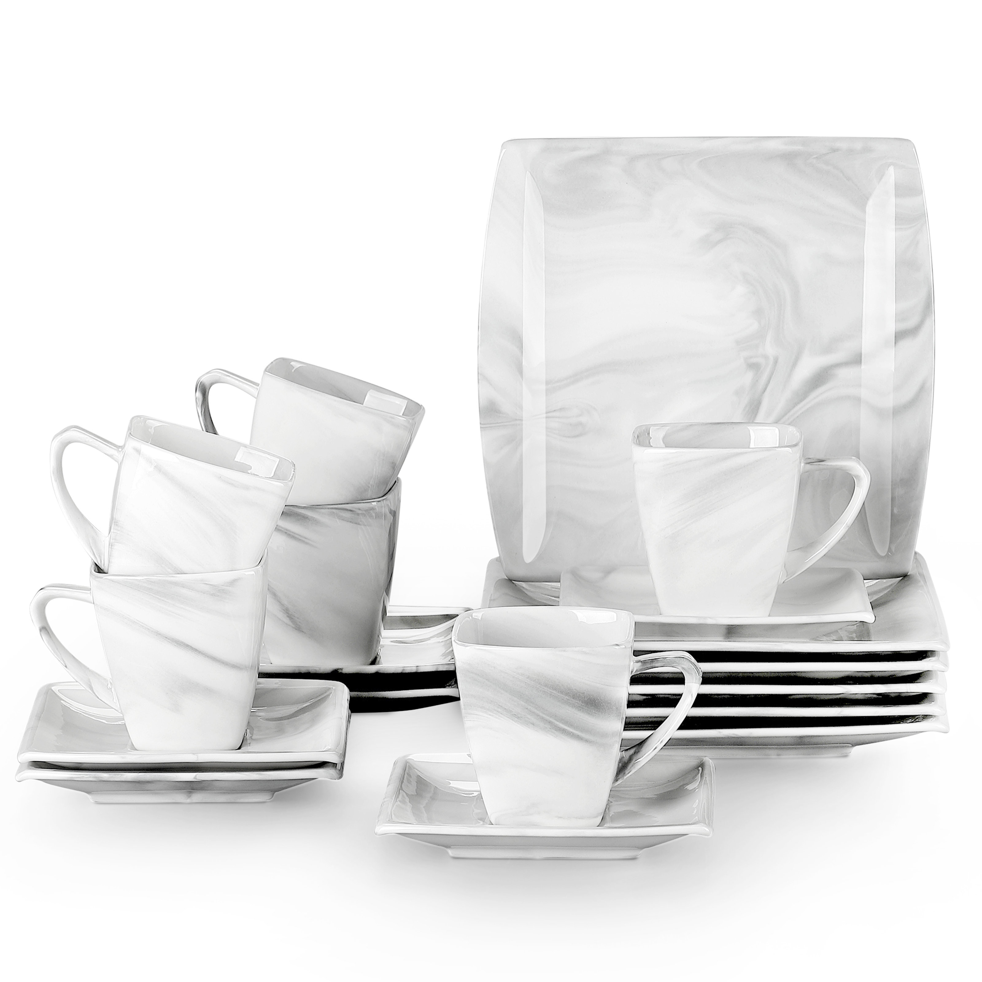 MALACASA, Series Flora, 42-Piece Porcelain Dinnerware Set, Marble Grey Dinner  Set, Service for 6 