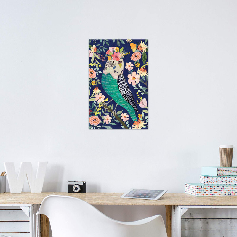 Parakeet par Mia Charro - impression d'art graphique, Toile tendue, H 12 po x l 8 po x P 0,75 po