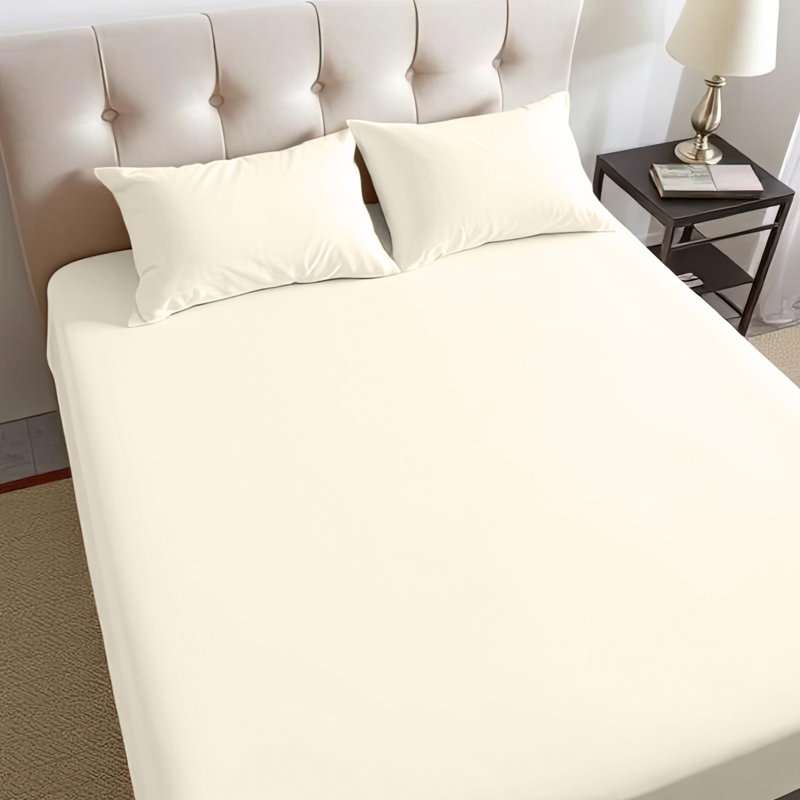 40cm Extra Deep Fitted Sheet – Soft Microfiber, Wrinkle-Free, Cooling, Elastic Corners, Cream, Kingsize (5')