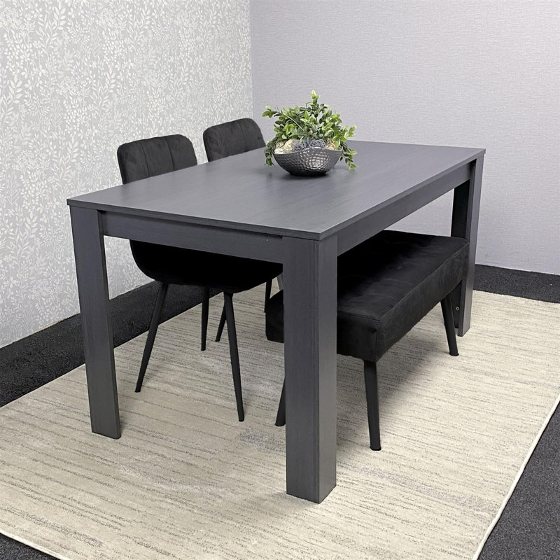 Dining Table With Black Velvet Padded Dining Chairs and Bench Dining Set