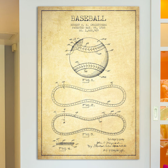 «Baseball Vintage Vernis Blueprint» par Aged Pixel, impression sur toile tendue, H 12 po x l 8 po x P 0,75 po, Toile tendue