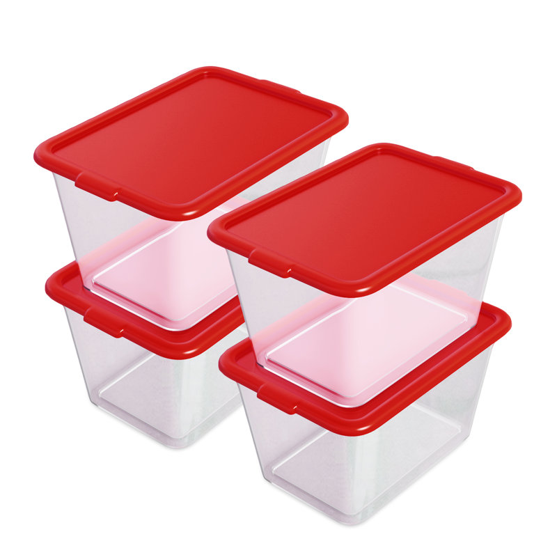 Versatile 4Pack 14.5-Gallon Stackable Storage Bins: Durable, Clear, and Made in the USA, Red
