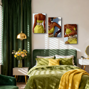 Boho, art mural, robe de femme verte