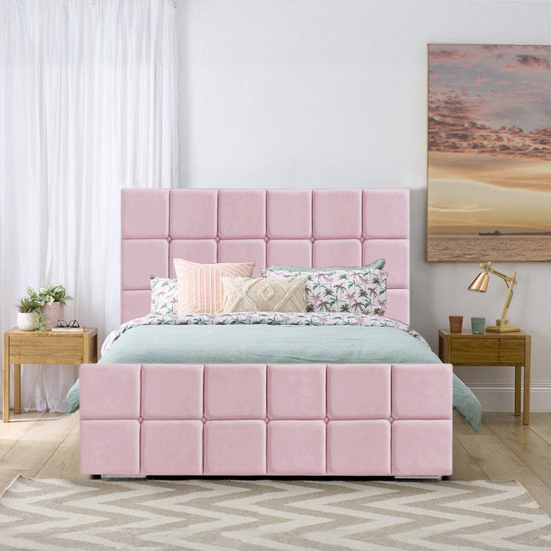 Alurd Upholstered Velvet Bed Frame, Small Double (4'), Pink