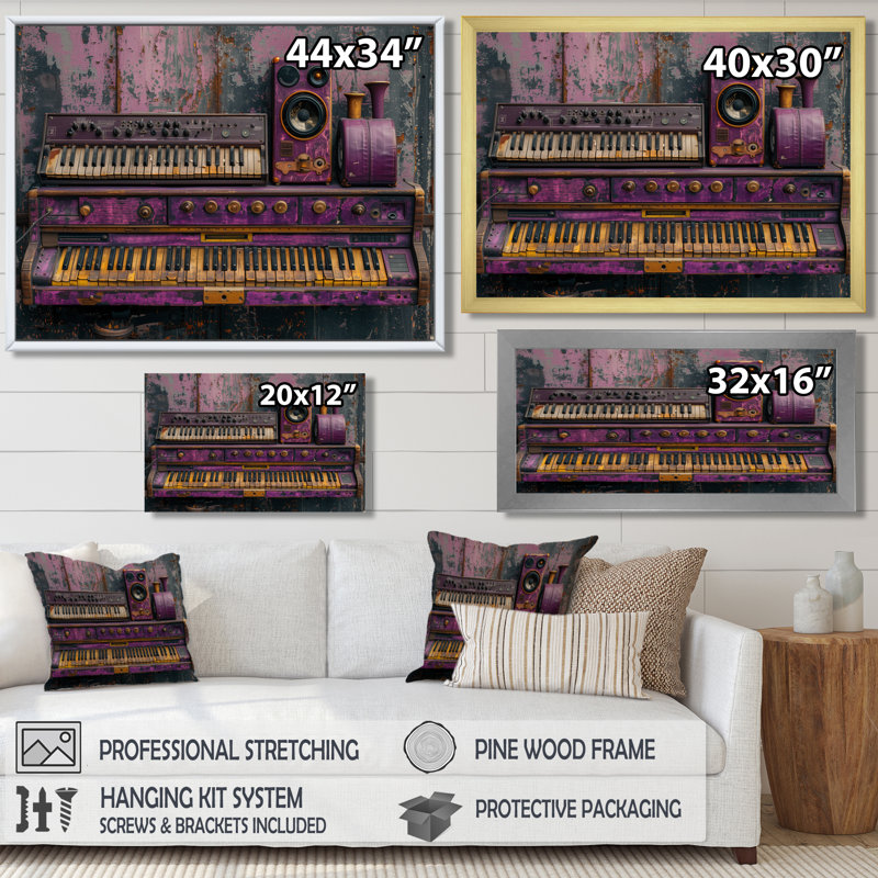 «Purple Gold Music Instument», H 30 po x l 40 po, Cadre doré flottant, bois massif