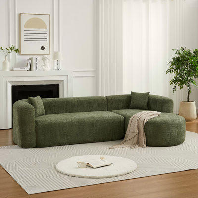 Canapé modulaire à dossier incurvé de luxe modulaire de 109,4 po, deux coussins décoratifs en tissu chenille et canapé en forme de L minimaliste et confortable pour appartement de salon