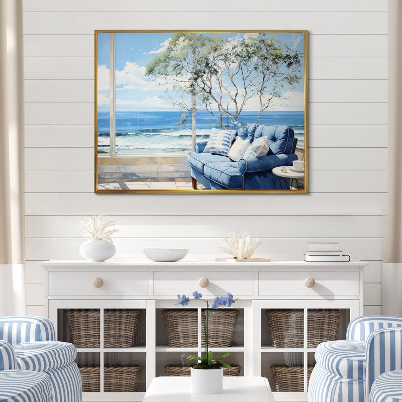 «Coastalwindows Windows To The II», reproduction sur toile encadrée, H 24 po x l 32 po x P 1 po, Cadre flottant doré