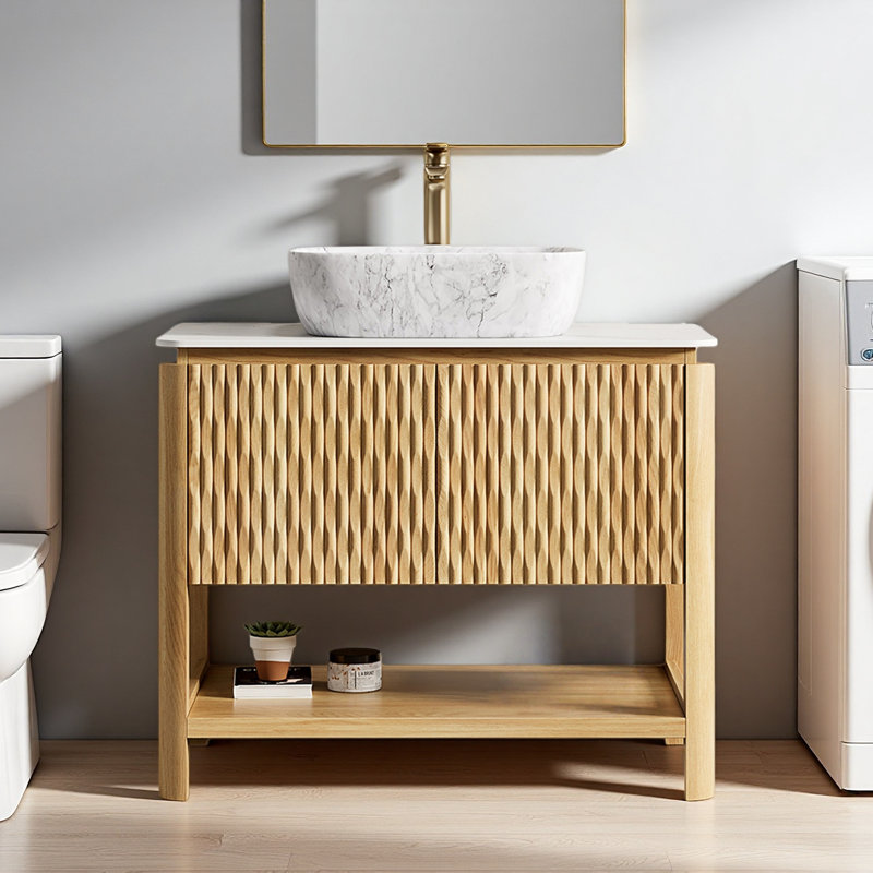 36 lavabos de meuble-lavabo autoportant en bambou grain de bois