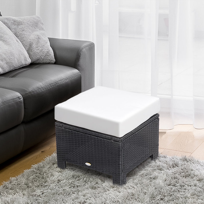 Repose-pieds pour l'extérieur en osier avec coussin moelleux Outsunny