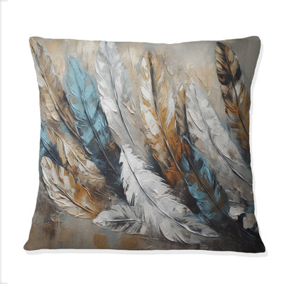 Coussin décoratif imprimé plumes dorées II - Glam Feather