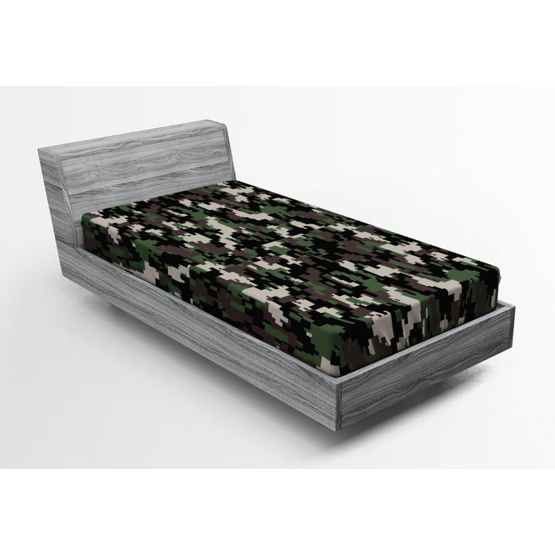 Microfiber Camouflage Fitted Sheet, Twin XL Fitted Sheet, Brown/Green Camouflage 3