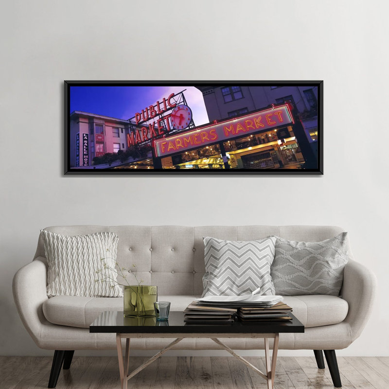 Reproduction de photo sur toile tendue "the public market seattle wa usa" panoramic, H 24 po x l 72 po x P 1,5 po