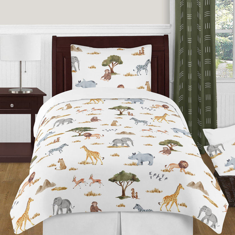 White Jungle Animals Twin Microfiber Comforter Set