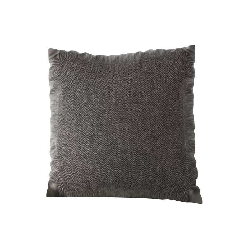 Wool Removable Cover Pillow Throw Authentic Handmade Square Polyester Fill Brown & Gray Herringbone With Gray Cotton Backing