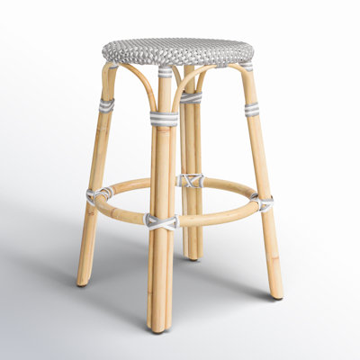 Alastair 24" Rattan Counter Stool - Gray/White Dot / Natural Rattan Frame