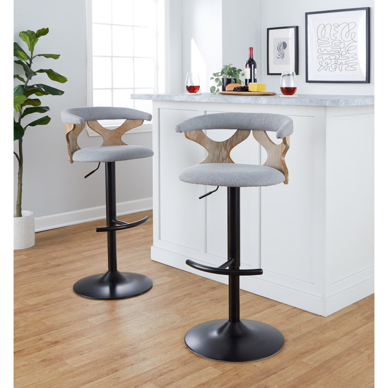 Laquietta Adjustable Bar Stools with Rounded T Footrest, Gray
